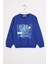 Bisiklet Yaka Araba Baskılı Saks Renk Erkek Çocuk Sweatshirt 1