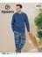 Erkek Pamuklu Düğme Yaka Uzun Kol Ince Pijama Takımı 100/4 - 1 Adet 2