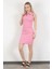 Kadın Polo Yaka Kolsuz Vücuda Oturan Elbise Pembe - 10048 2