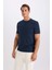 Slim Fit Dar Kesim Bisiklet Yaka Krinkıl Kısa Kollu Tişört D7225AX25SP 3