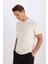 Slim Fit Dar Kesim Bisiklet Yaka Krinkıl Kısa Kollu Tişört D7225AX25SP 4