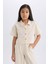 Kız Çocuk Cropped Fit Keten Kısa Kollu Gömlek D9142A825SM 1