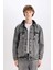 %100 Pamuk Oversize Geniş Kalıp Kapüşonlu Düğmeli Mevsimlik Baharlık Jean Ceket D0416AX25SP 3