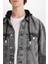 %100 Pamuk Oversize Geniş Kalıp Kapüşonlu Düğmeli Mevsimlik Baharlık Jean Ceket D0416AX25SP 5