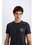 %100 Pamuk Slim Fit Dar Kesim Bisiklet Yaka Baskılı Kısa Kollu Tişört C2079AX25SM 4
