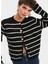 Gold Düğmeli Çizgili Triko Kadın Ceket / Hırka 1