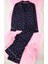 Kadın Moda Gömlek Yaka Boru Paça Uzun Kol Pamuk Kalp Desenli Gömlek-Pantolon Örme Pijama Takımı 1