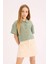 Kız Çocuk Cropped Fit Keten Kısa Kollu Gömlek D9143A825SM 1