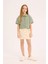 Kız Çocuk Cropped Fit Keten Kısa Kollu Gömlek D9143A825SM 2