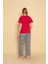 Kadın Kırmızı Renk Leopar Desenli Kısa Kollu Pijama Takımı 3