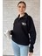 Kadın Polo Yaka Baskılı Şardonlu Sweatshirt 1