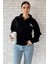 Kadın Polo Yaka Baskılı Şardonlu Sweatshirt 2