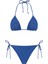 Gümüş Simli Saks Mavi Arkası Büzgülü Bikini Takım 1