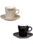 Espresso Fincan Seti 2'li 4 Parça Kahverengi Seramik Siyah Bej Oluklu Tabaklı 80ML - 2 Adet. 3