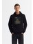 Erkek Siyah Kapüşonlu Pamuklu Baskılı Elastan Regular Fit Sweatshirt A42Y1321 6
