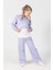 Yazı Baskılı Crop Sweatshirt ve Bol Paça Kız Çocuk Eşofman Takımı - Lila 1