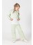 Yazı Baskılı Crop Sweatshirt ve Bol Paça Kız Çocuk Eşofman Takımı - Yeşil 1
