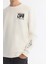 Erkek Ekru Bisiklet Yaka Pamuklu Baskılı Elastan Regular Fit Sweatshirt A42Y1206 2