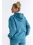 ED7749-07 Star Kadın Kapüşonlu Sweatshirt'ü Petrol Mavisi 3