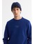 Erkek Saks Bisiklet Yaka Pamuklu Şardonlu Baskılı Regular Fit Sweatshirt B001033 2