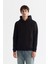 Erkek Siyah Kapüşonlu 3 İplik Şardonlu Regular Fit Sweatshirt B001103 4
