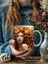 Sonbahar Yaprak ve Kadın Temalı 3 Boyutlu Tasarım Seramik Kupa Mug 4