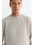 Erkek Gri Bisiklet Yaka Pamuklu Baskılı Elastan Sweatshirt A42y1243 2