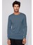 Erkek Slim Fit Dar Kesim Bisiklet Yaka Indigo Triko Kazak 4