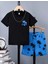 Özel Tasarım Mavi Palmiye Baskılı Yaz Stili Erkek Çocuk T-Shirt Short Takım 1