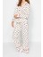 Kadın Moda Gömlek Yaka Boru Paça Uzun Kol Pamuk Kalp Desenli Gömlek-Pantolon Örme Pijama Takımı 2