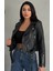 Kemerli Oversize Crop Deri Ceket 1