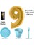 9 Yaş Pasta Mumu - 9 Yaş Folyo Balon - Tabak Bardak Çatal - Mavi 1