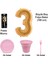 3 Yaş Pasta Mumu - 3 Yaş Folyo Balon - Tabak Bardak Çatal - Pembe 1