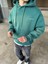 Erkek Oversize Premium Yıkamalı Baskılı Hoodie Petrol Yeşili 1