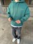 Erkek Oversize Premium Yıkamalı Baskılı Hoodie Petrol Yeşili 5