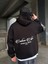 Erkek Oversize Baskılı Hoodie Sweatshirt Siyah 1
