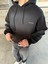Erkek Oversize Premium Yıkamalı Baskılı Hoodie Siyah 3