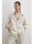 Keten Karışımlı Dökümlü Gömlek Bej 1