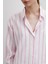 V Yaka Çizgili Modal Gömlek Pembe 5