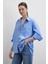 Oversize Pamuklu Gömlek Mavi 4