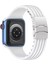 Apple Watch (42MM/44MM/45MM/49 mm /se/ultra Uyumlu) Metal Klipsli Çizgili Silikon Kordon Beyaz 2
