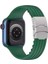 Apple Watch ( Seri 10 - 46 mm Uyumlu) Metal Klipsli Çizgili Silikon Kordon Asker Yeşil 2