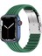 Apple Watch (42MM/44MM/45MM/49 mm /se/ultra Uyumlu) Metal Klipsli Çizgili Silikon Kordon Asker Yeşil 1