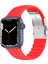 Apple Watch (42MM/44MM/45MM/49 mm /se/ultra Uyumlu) Metal Klipsli Çizgili Silikon Kordon Kırmızı 1