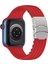 Apple Watch (42MM/44MM/45MM/49 mm /se/ultra Uyumlu) Metal Klipsli Çizgili Silikon Kordon Kırmızı 2