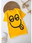 Emoji Baskılı Yırtmaçlı Kız Çocuk Tşört - Sarı 1