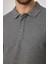 Lewin Erkek Gri %100 Pamuk Waffle Çekmeyen Esneyen Kumaş Slim Fit Uzun Kol Polo Tişört 2