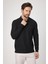 Lewin Erkek Siyah %100 Pamuk Waffle Çekmeyen Esneyen Kumaş Slim Fit Uzun Kol Polo Tişört 1