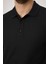 Lewin Erkek Siyah %100 Pamuk Waffle Çekmeyen Esneyen Kumaş Slim Fit Uzun Kol Polo Tişört 2