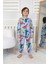 Isob Mavi Dinozor Desenli %100 Pamuk Erkek Çocuk Pijama Takımı 3-8 Yaş 32232-M 1